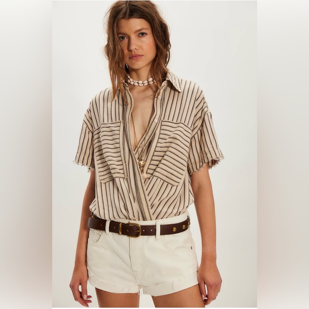 FREE PEOPLE We The Free Women's Christopher Linen Shirt XS NWOT
